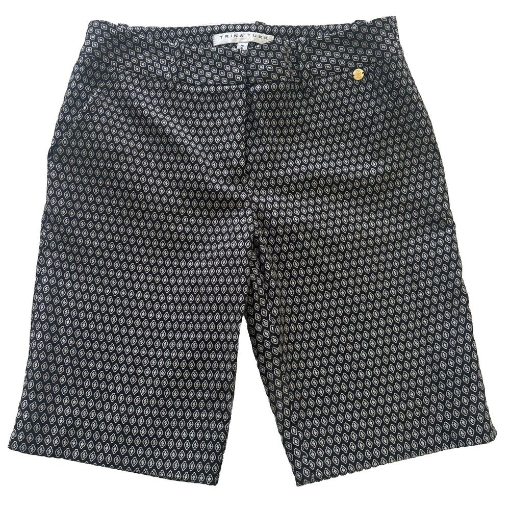 Trina Turk Size Bermuda Shorts Women's Size 2 Black Patterned Career Casual